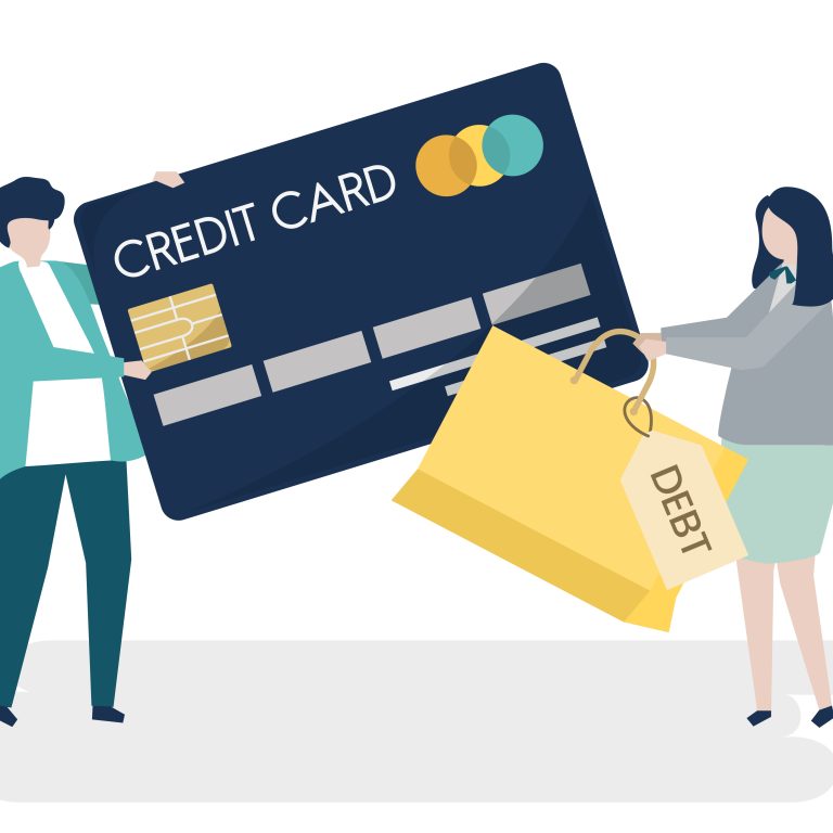 People characters and credit card debt concept illustration