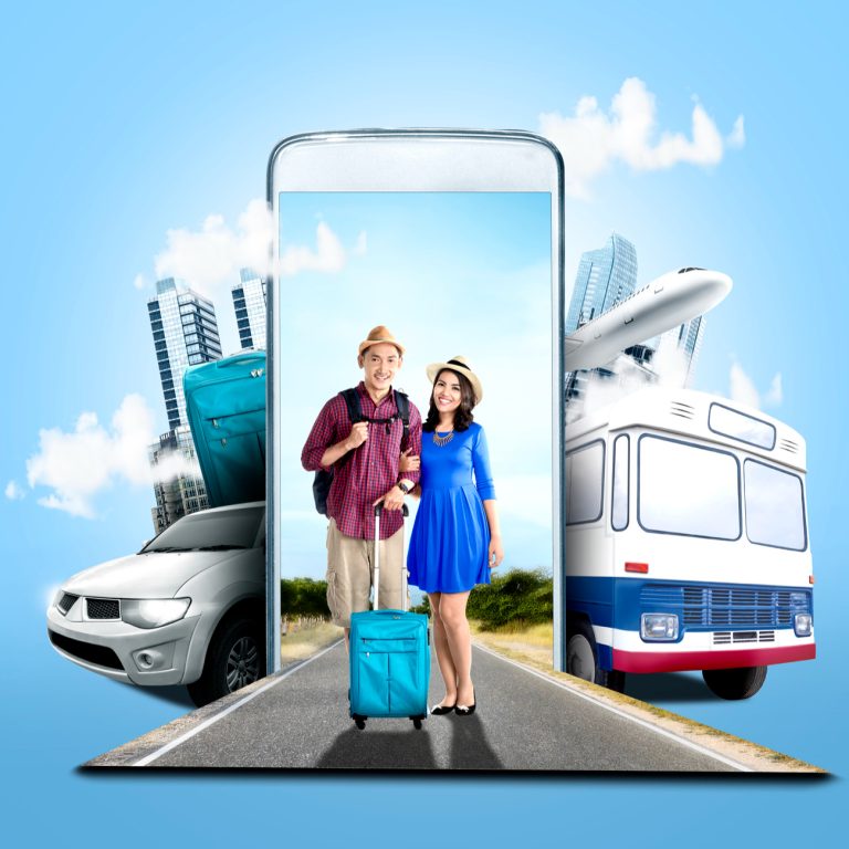 asian-couple-hat-with-suitcase-bag-backpack-standing-street