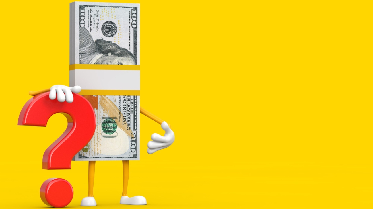 stack-one-hundred-dollar-bills-person-character-mascot-with-red-question-mark-sign-yellow-background-3d-rendering